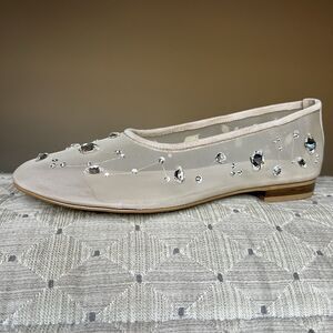 NEW Lookie Atelier Nude Mesh Ballet Flat Shoes EU 38 US 7 Stone Accents Neutral
